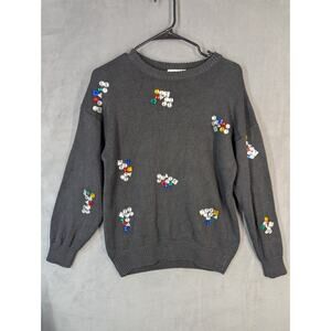 VTG Anytime Glitz 90s Y2K Black Knit Sweater Jewel Rhinestones Bling Sz S/M